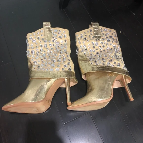 Gold and Rhinestone Boots 8.5 - Picture 2 of 5